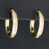 1ct Tw Baguette Diamond Hoop Earrings In 10k Yellow Gold