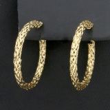 1 Inch Diamond Cut Woven Design Hoop Earrings In 14k Yellow Gold