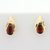 Over 2ct Tw Pear Garnet And Diamond Earrings In 14k Yellow Gold
