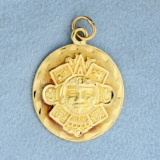 Aztec Sun God Pendant Or Charm In 14k Yellow Gold