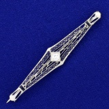 Vintage Sapphire And Diamond Pin In 14k White Gold