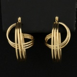 Triple Wire 3d Hoop Earrings In 14k Yellow Gold