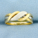 Italian-made Woven Design Ring In 18k Yellow And White Gold