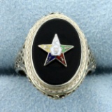 Vintage Order Of The Eastern Ring Onyx Ring In 14k White Gold