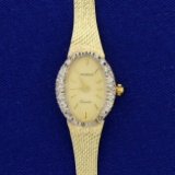 Vintage Women's Geneve Diamond And Sapphire Watch In 14k Yellow Gold