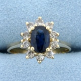 Natural Sapphire And Champagne Diamond Ring In 14k Yellow Gold