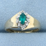 Lab Emerald And Diamond Ring In 10k Yellow And White Gold