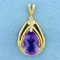 3ct Amethyst And Diamond Pendant In 14k Yellow Gold