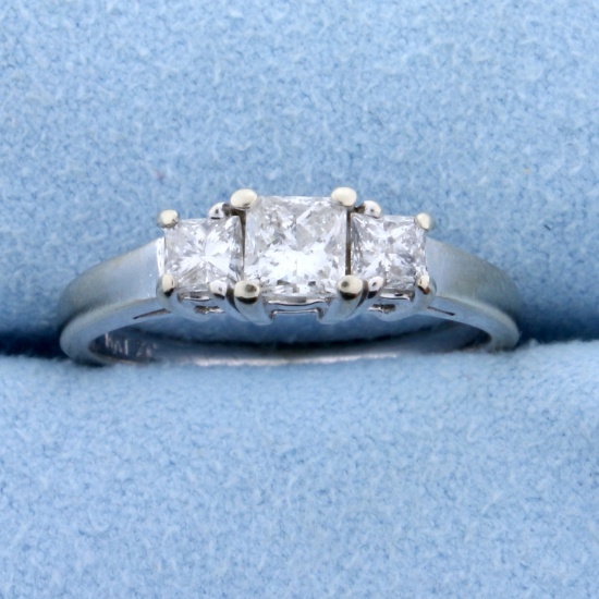 1ct Tw Three Stone Princess Cut Diamond Engagement Or Anniversary Ring In 14k White Gold