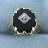 Antique Onyx And Diamond Ring In 10k Yellow Gold