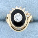 Vintage 3/4ct Tw Diamond And Onyx Evil Eye Ring In 14k Yellow Gold