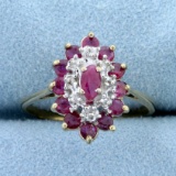 Vintage 1ct Tw Natural Ruby And Diamond Ring In 14k Yellow Gold