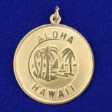 Aloha Hawaii Circle Pendant In 14k Yellow Gold