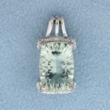 6ct Green Amethyst And Diamond Pendant In 14k White Gold