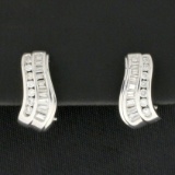 1/2ct Tw Round And Baguette Diamond Earrings In 14k White Gold