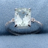 Checkerboard Emerald Cut Green Amethyst And Diamond Ring In Sterling Silver