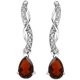 Pear Cut Garnet And Diamond Dangle Earrings In Sterling Silver