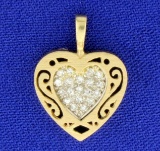 Vintage Diamond Heart Pendant In 14k Yellow And White Gold