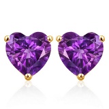 6mm Amethyst Heart Stud Earrings In 10k Yellow Gold