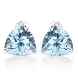 6mm Trillion Cut Natural Sky Blue Topaz Stud Earrings In Sterling Silver