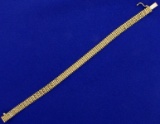 7 1/4 Inch Woven Link Beaded Edge Bracelet In 14k Yellow Gold