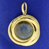 Reversable Labradorite And Druzy Quartz Pendant In 14k Yellow Gold Made In Milor Italy