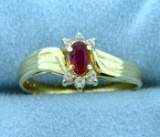 Natural Ruby And Diamond Ring In 14k Yellow Gold