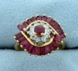 Vintage Natural Ruby And Diamond Ring In 14k Yellow Gold