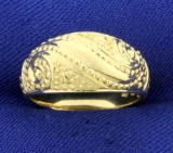 Scroll Design Dome Ring In 14k Yellow Gold
