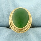 Vintage Oval Jade Ring In 14k Yellow Gold