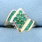 Natural Emerald And Diamond Ring In 14k Yellow Gold