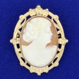 Vintage Cameo Pin Or Pendant In 14k Yellow Gold