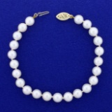 7 Inch Cultured Akoya Pearl Bracelet With 14k Yellow Gold Clasp