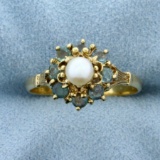 Color Changing Natural Alexandrite And Akoya Pearl Ring In 18k Yellow Gold