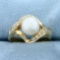8mm Cultured Akoya Pearl And Diamond Ring In 14k Yellow Gold