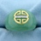 Natural Jade And Diamond Designer Ring In 14k Yellow Gold