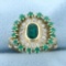 Antique Emerald And Old European Cut Diamond Bulls Eye Ring In 14k Yellow Gold