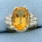 6.0ct Oval Citrine And Diamond Ring In 14k Yellow Gold