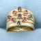Sapphire And Ruby Ring Stack In 14k Yellow Gold