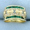 Vintage 1/2ct Emerald And Diamond Ring In 18k Yellow Gold