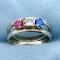 Ruby, White Sapphire, And Blue Spinel Gemstone Ring In 14k White Gold