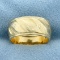 Wave Design Beaded Edge Wide Band Ring In 14k Yellow Gold