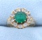 1.5ct Synthetic Emerald And Diamond Flower Ring In 10k Yellow Gold
