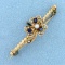 Antique Sapphire And Pearl 3 Leaf Clover Pin In 14k Yellow Gold