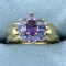 Amethyst And Tanzanite Flower Ring In 14k Yellow Gold