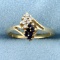 Sapphire And Diamond Cluster Ring In 10k Yellow Gold