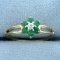 1/4ct Tw Natural Emerald And Diamond Flower Ring In 10k Yellow Gold