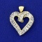 1ct Tw Baguette And Round Diamond Heart Pendant In 14k Yellow Gold