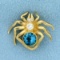 Diamond And Swiss Blue Topaz Spider Pin In 14k Yellow Gold