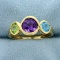 2ct Tw Amethyst, Sky Blue Topaz, And Peridot Ring In 14k Yellow Gold